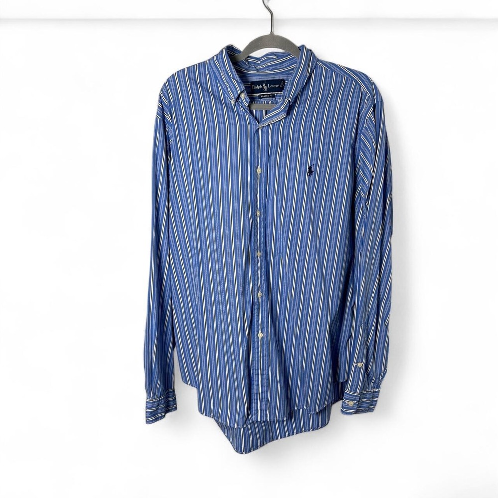 Ralph Lauren blue striped‎ button up shirt Size XL #preppy #classic